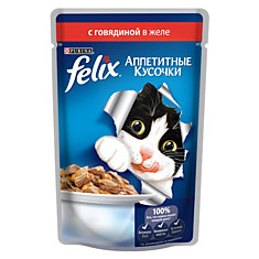 Консервы для кошек Феликс с говядиной в желе, 75г