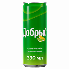 Напиток Добрый лимон-лайм газированный безалкогольный ж/б, 0,33л