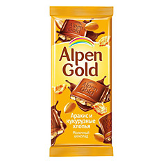 Шоколад Alpen Gold арахис и кукурузные хлопья, 85г