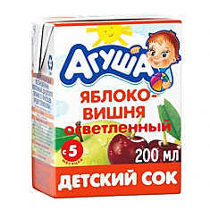Сок детский Агуша Яблоко-вишня для детей с 5 месяцев, 200мл