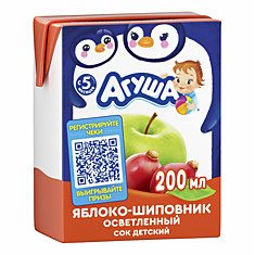 Сок детский Агуша Яблоко-шиповник для детей с 5 месяцев, 200мл
