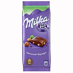 Шоколад Milka молочный с цельным фундуком, 85г