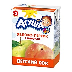 Сок детский Агуша Яблоко-персик с мякотью для детей с 5 месяцев, 200мл