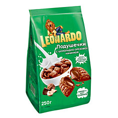 Сухой завтрак Леонардо подушечки с шоколадно ореховой начинкой, 250г