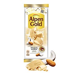 Шоколад Alpen Gold белый миндаль и кокос, 85г