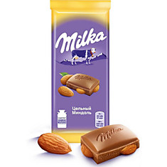 Шоколад Milka молочный с цельным миндалем, 85г