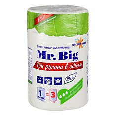 Полотенца бумажные Мягкий знак Mr.Big, 2-х слойные, 3 рулона в одном